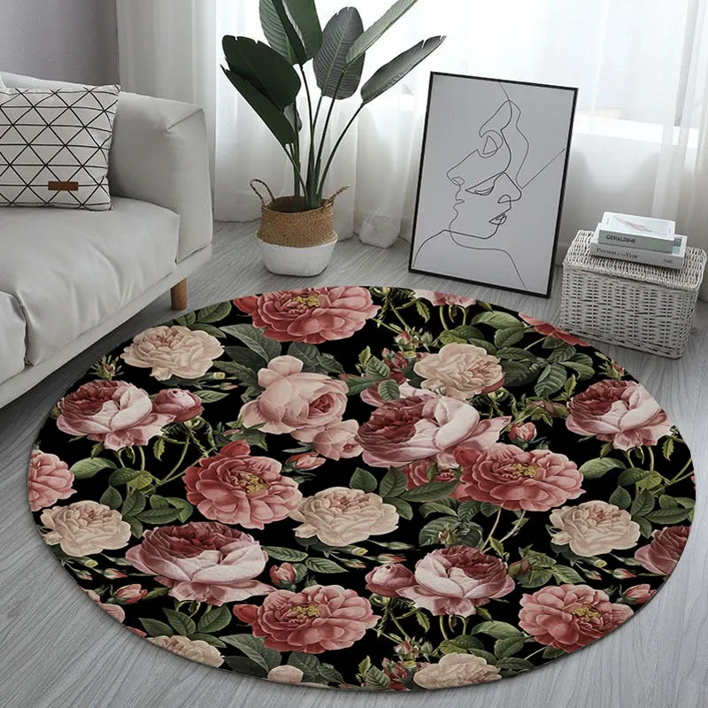 Beau tapis de sol rond pour enfants rose fleur soleil pivoine art antidérapant chambre enfants jouant à des jeux 220301