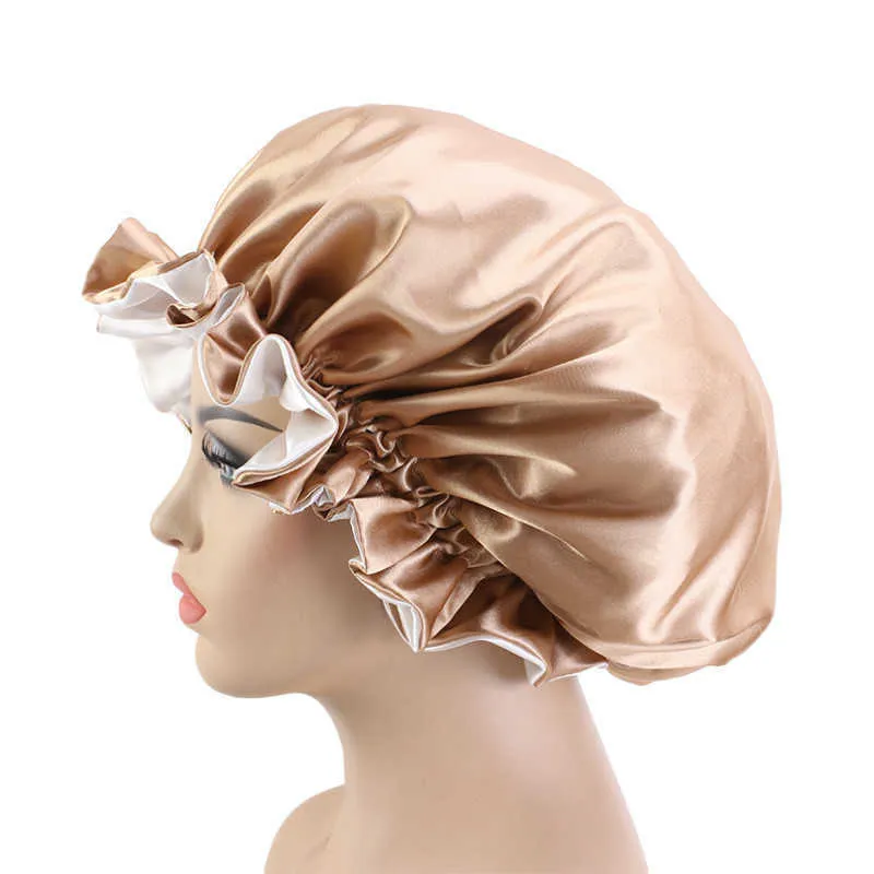 Nouveau solide femmes Satin Bonnet mode tache soyeux grand pour dame sommeil casquette bandeau chapeau cheveux Wrap accessoires en gros