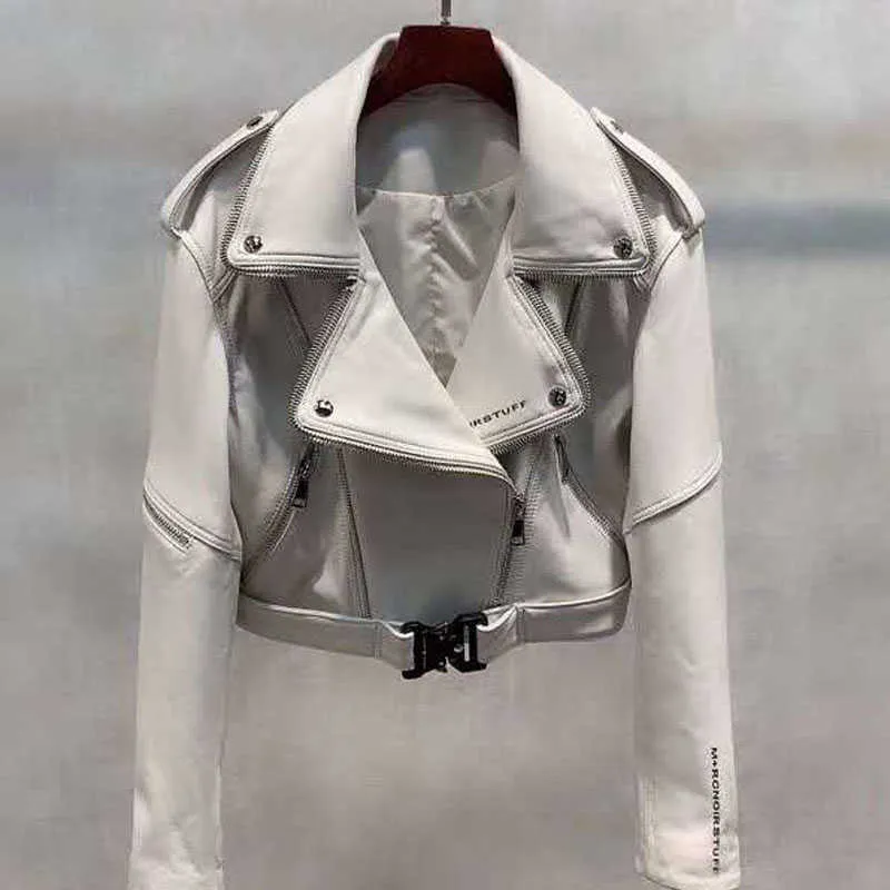 Oryginalna skórzana kurtka damska płaszcz wiosna prawdziwe płaszcze owczeski litery krótki styl marka odzież z długim rękawem + fn0067 211007