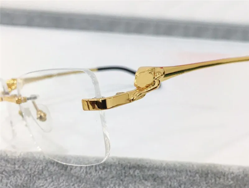 Novo design de moda óculos ópticos 0281 moldura quadrada sem aro lente transparente pernas de animais estilo simples vintage qualidade superior 239h