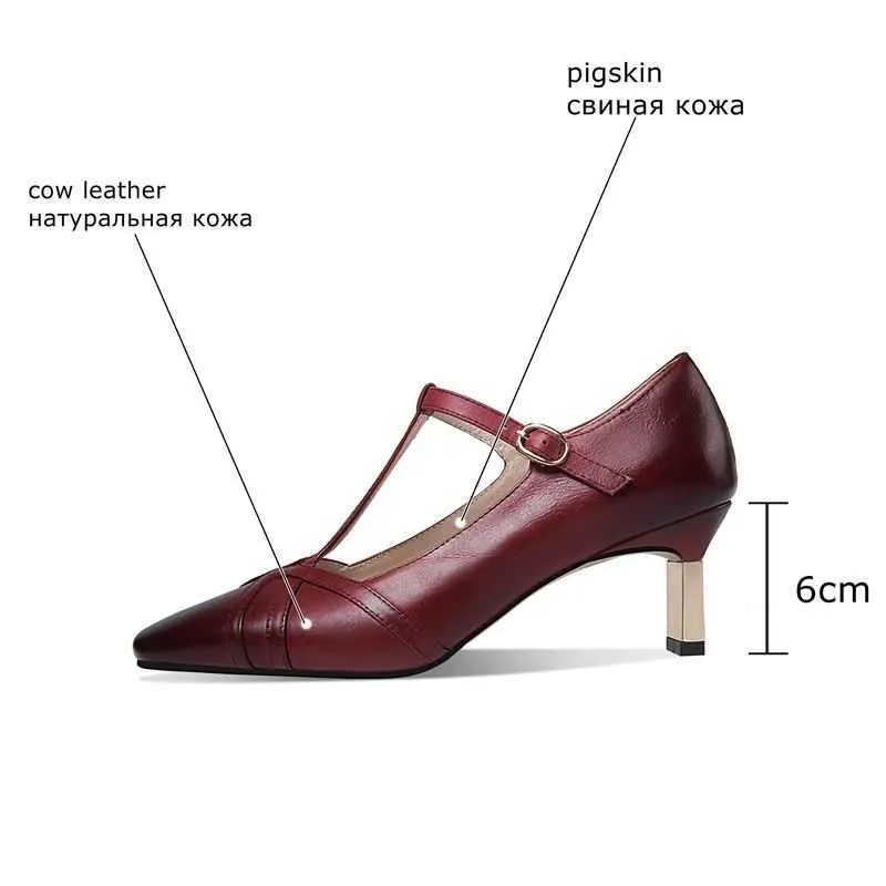 ALLBITEFO Modemarke echtes Leder High Heel Schuhe Knöchelschnalle Frauen High Heels Schuhe Party Frauen Schuhe Größe: 33-43 210611