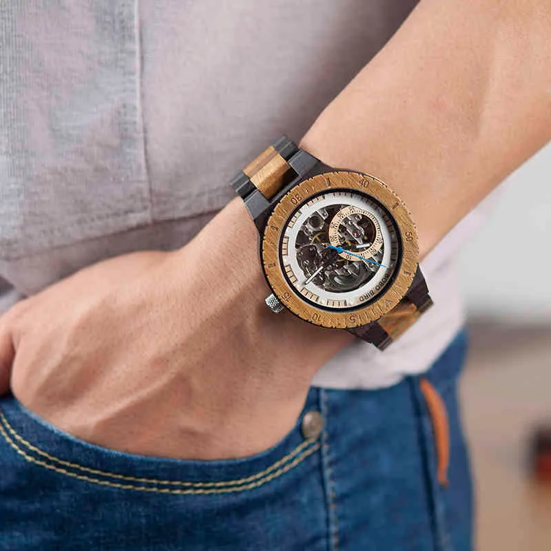 Gepersonaliseerde Customiz Watch Heren BOBO BIRD Hout Automatische Horloges Relogio Masculino OEM Verjaardagscadeaus voor hem Gravure CJ240J