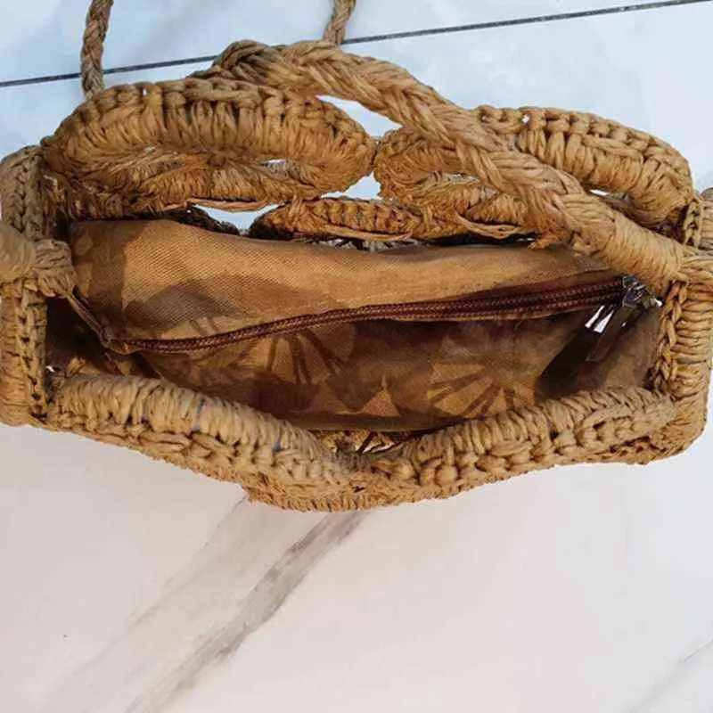 Torby na zakupy Słoma Plaża Handmade Tkany Okrągły Rattan Z Warkoczem Kobiety Summer Bali Bohemia Ramię Hollow Crossbody Portfele220307