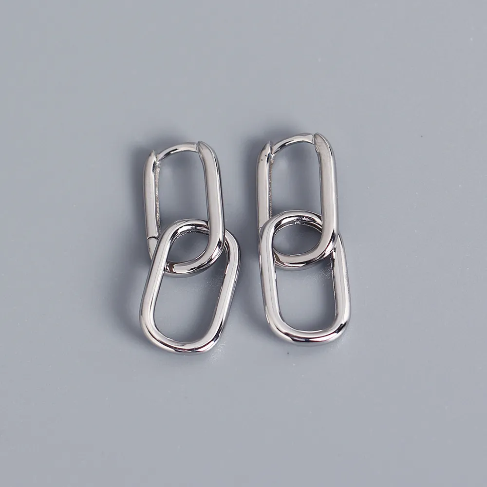 925 Sterling Silver Geometric Oval Hoop Earrings For Women Simple Metal Style Detachable Earring For Women S-E1412