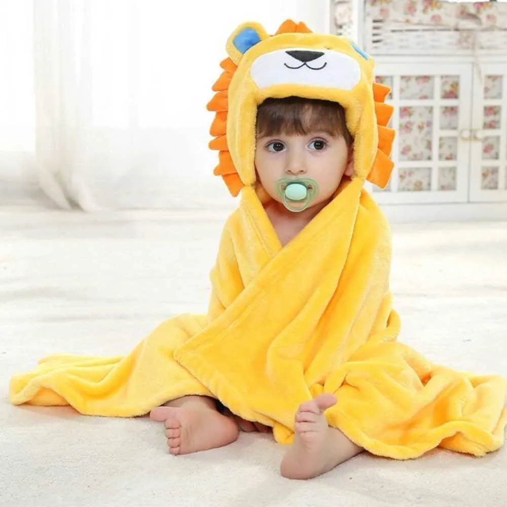 Miękka kreskówka Kapturem Bathrobe Cute Animal Babies Koc Kwadratowy Kąpiel Wrap Swaddle Born Cloak Ręcznik 210728