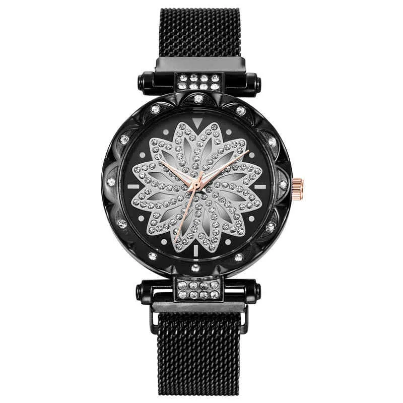 Luxus Shiny Diamant Rotierenden Zifferblatt Frauen Wasserdichte Mesh-Armband Magnetische Dame Pulseira Uhren Relogios feminino