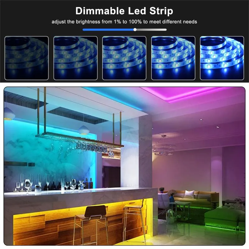 Night Light Bluetooth LED Strip 12V SMART LAMP SLAAM SLAAPKAMER Keukenverlichting met externe controller gekleurde lichten Cabinet247o