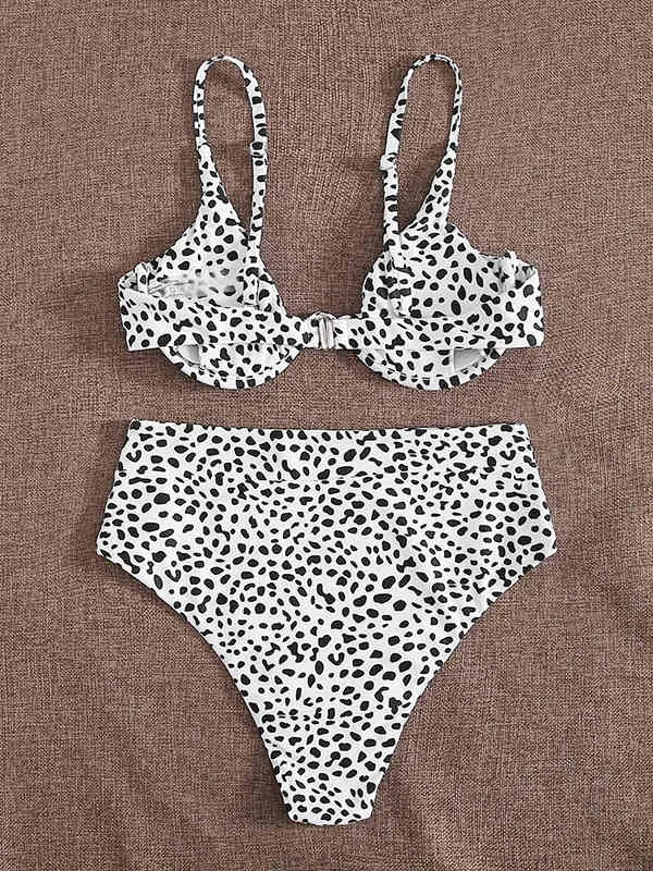Strand set sexiga damer svart vit leopard bh badkläder simma bikini kvinnor baddräkt baddräkt 2 stycken set 210429