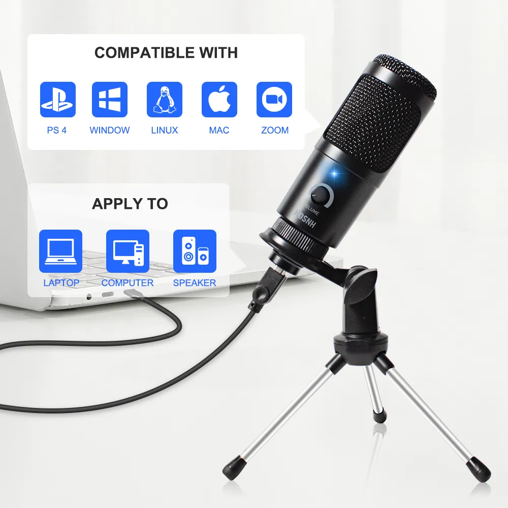Microphone à condensateur USB D80, enregistrement avec support et éclairage annulaire, pour PC, karaoké, Streaming, Podcasting, YouTube1003897