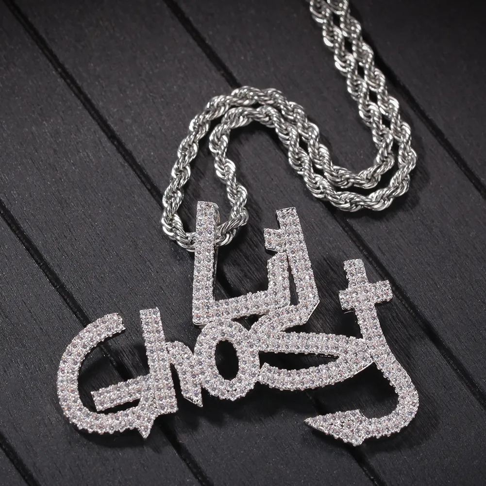 Biżuteria hip -hopowa Lil Ghost Clear CZ CZ Naszyjnik Złota Gold z łańcuchem dla mężczyzn kobiety miły kochanek prezent raper punkowy klejnot1526630