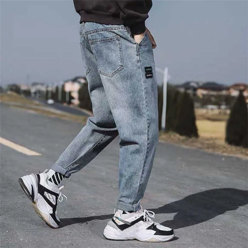 Neue Koreanische Gerade Jeans für Männer Trendy Blau Gewaschen Hosen Outdoor Fashion Streetwear Männliche Lose Hosen Jeans Homme 2021 X0621