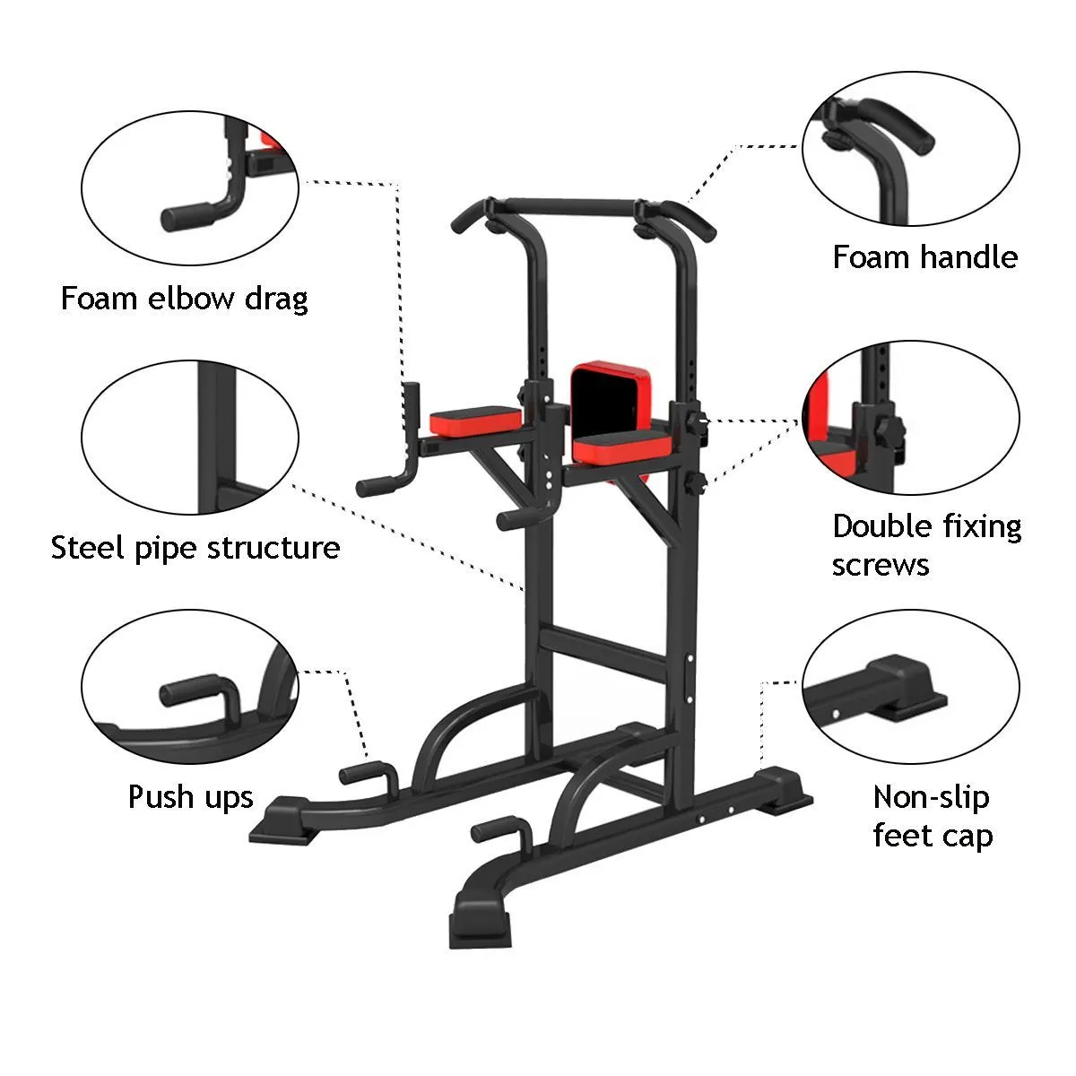 Multifunktions-Power-Tower-Station, horizontale Stangen, höhenverstellbar, Krafttrainingstrainer, Heim-Fitnessstudio, Fitnessgeräte, Sport-Rack-Arm-Trainingsgeräte