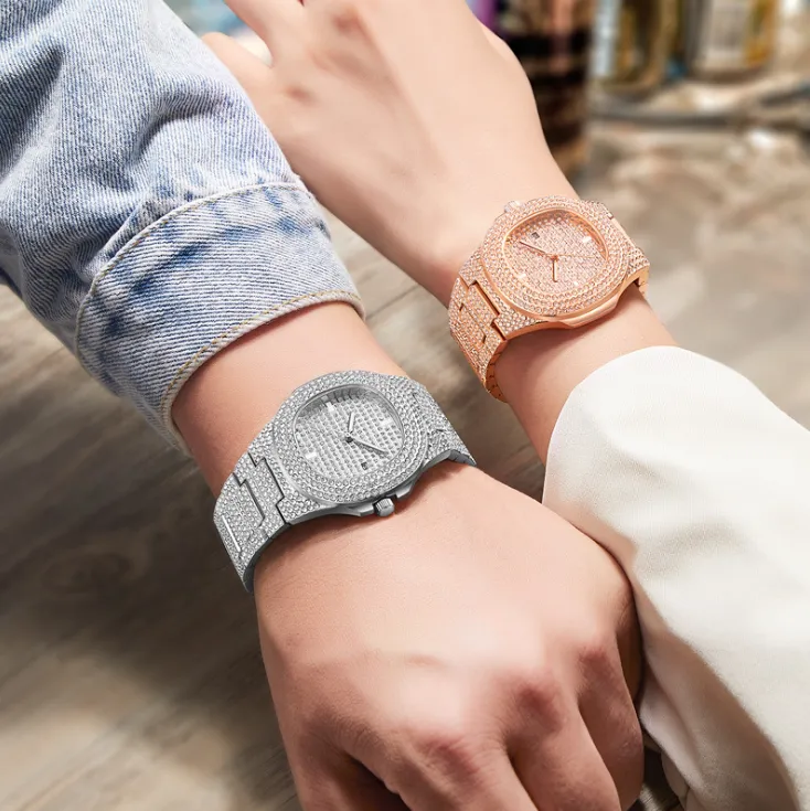 WLISTH Brand Date Quartz Mens Womens Watches Light Luxury Full Crystal Diamond Luminous Watch Oval Dial Bling Unisex Wristwatches278x