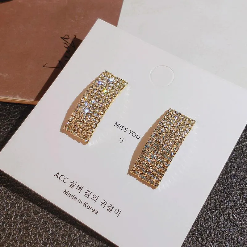 Stud 14K Yellow Gold Diamond Earrings For Women Square Rock Pary Office Club Luxury Fashion Fine Jewelry272O