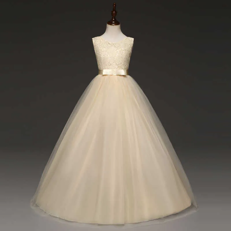 5-14 ans filles haut de gamme fête de mariage dentelle fille robe de demoiselle d'honneur vêtements princesse robes adolescente rouge tulle robes de soirée Q0716