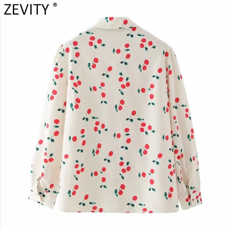 Vrouwen Sweet Cherry Print Casual Smock Blouse Office Dames Plooid Puff Sheeve Gespen Shirt Chique Blusas Tops LS9144 210420
