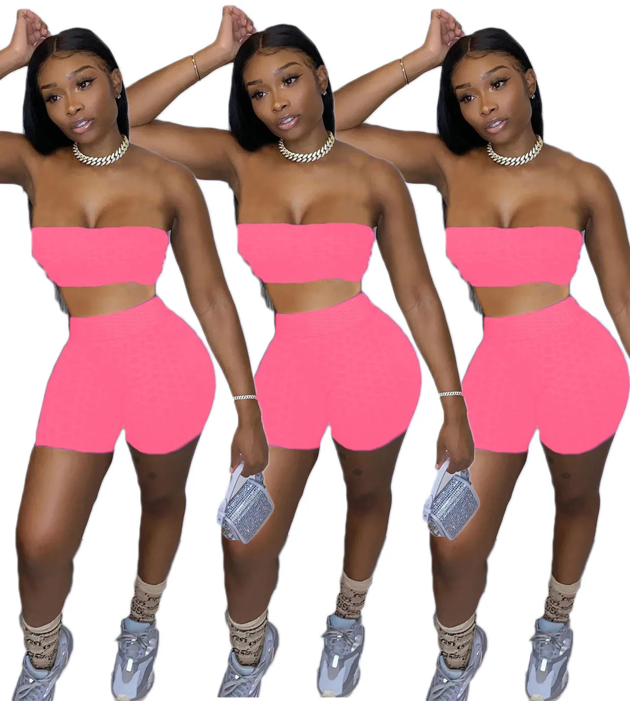 Women Tracksuits short set Yoga Outfits Tight Sexy Strapless Top Small Bra Shorts Leisure Sports High Elasticity Suit