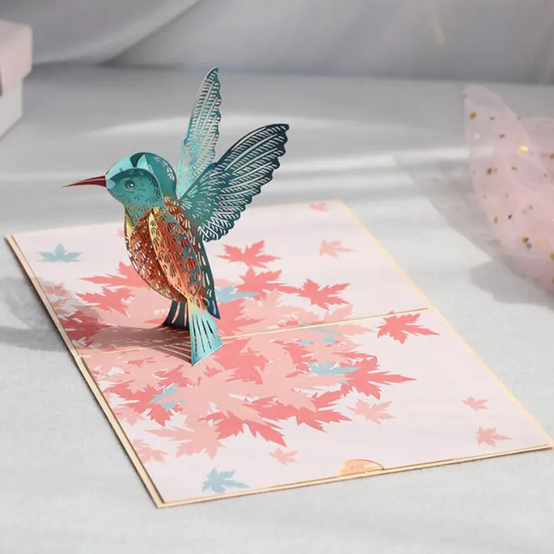 100 pièces 3D Pop-Up colibri oiseau salutation penser à vous carte pour anniversaire fête des pères fête des mères enveloppe de mariage