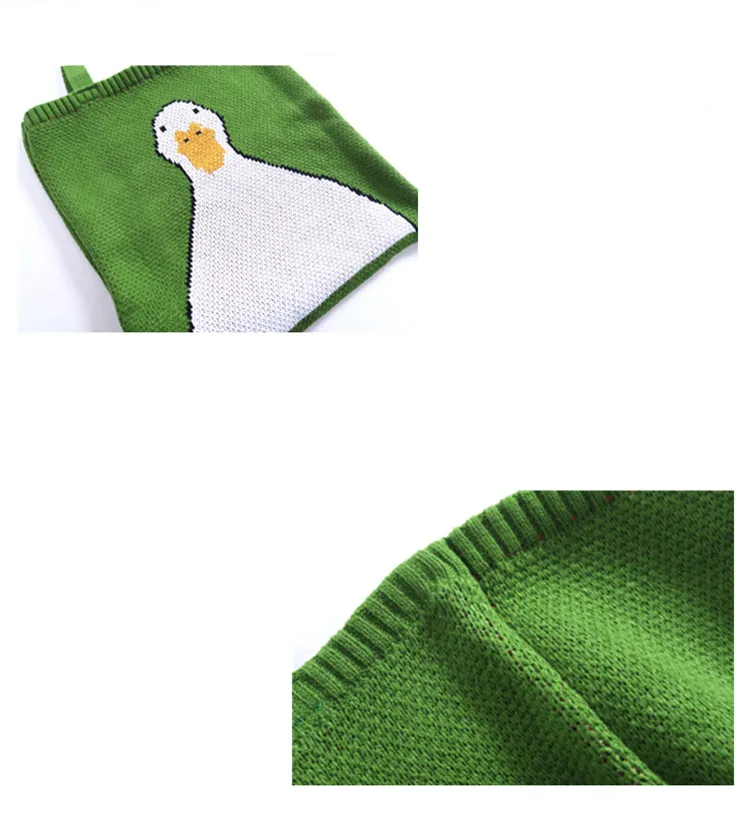 Women Fashion Kawaii Cartoon Duck Hand Casual Fun Country Knitted Cute Simple Pure Tote Bags