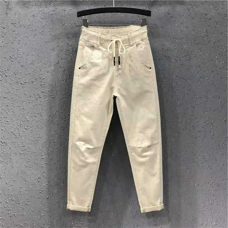 Pantalones de nueve puntos jeans primavera otoño Joggers sueltos pierna ancha pantalón de chándal suelto cintura alta zanahoria harem 210531