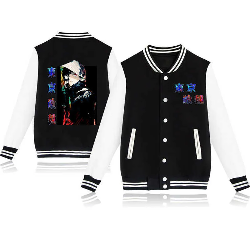 Anime Tokyo Ghoul Kaneki Ken Veste Baseball Manteau Uniforme Unisexe À Capuche À Manches Longues Sweat Y0804