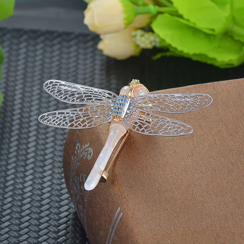 2021 Opala Dragonfly Brooch Pin Casaco Camisola Placa Pingente De Fivela Cachecol Imitação Inseto Homens Mulheres Animais Broches Jóias