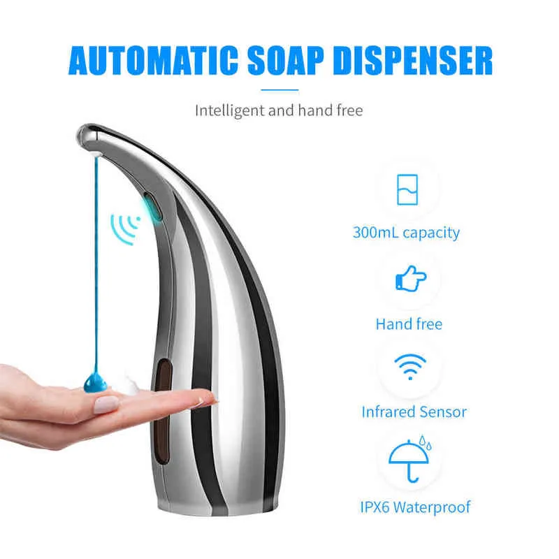 Dispenser automatico di sapone da 300 ml Sensore a infrarossi touchless a mani libere Piatto da cucina Mano automatica liquida 211206