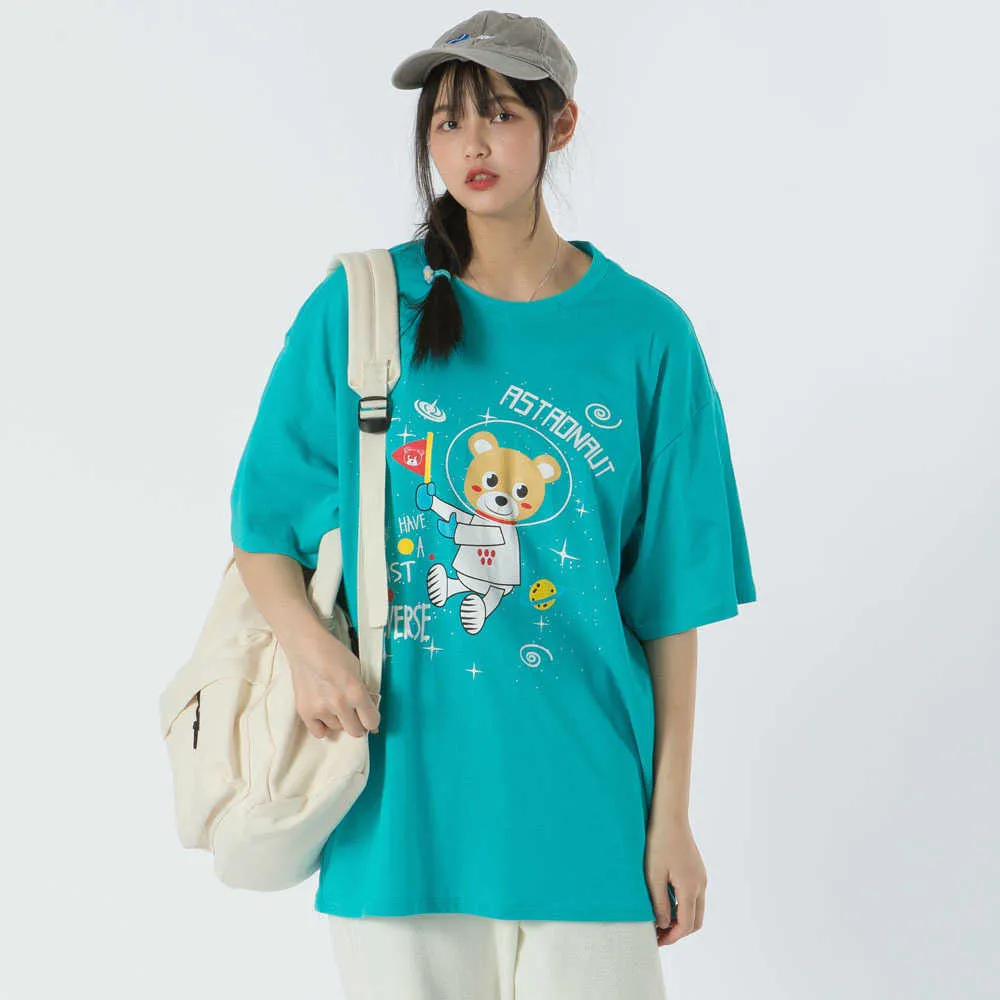 T-shirt pour hommes Funny Space Bear imprimé Tee-shirt à manches courtes Hip Hop Coton surdimensionné Casual Harajuku Streetwear Top T-shirts Vêtements 210601