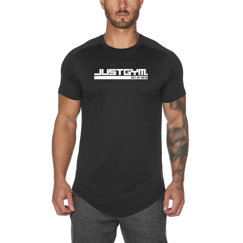 Brand Mens T-shirt Bodybuilding Kläder Fitness Men Toppar Mesh Snabb Tight Tight Tee Shirt Just Gym Short Sleeve Tshirt Homme 210421