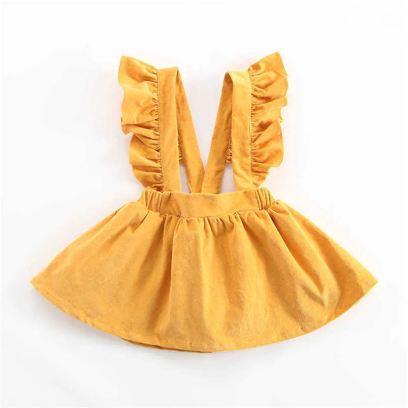 2021 New Hot Kids Lovely Vêtements Solide Volants Dentelle Sangle Velours Côtelé Princesse Tutu Jupe Adorable Robe De Soirée pour Filles Cadeau Q0716