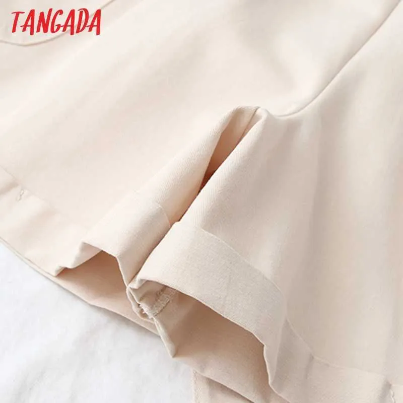Tangada Summer Femmes Solides Shorts avec ceinture Vintage Haute taille élastique Femme Pantalon court de base 5N11 210609