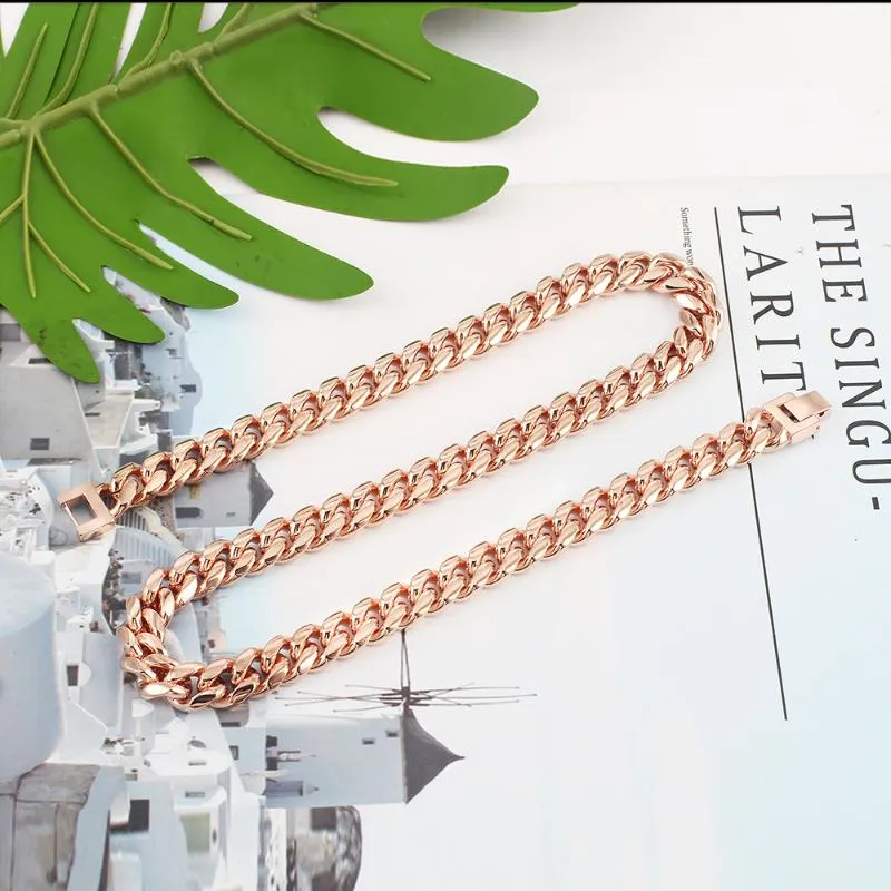 Kedjor Hip Hop Miami Cuban Link Chain Halsband för män 8mm Rose Gold 316L Titanum Steel Choker Fashion Jewelry274M