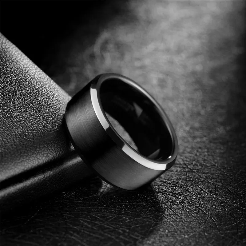 Tigrade 10mm Wide Man Ring أسود مصقول فرقة Tungsten Carbide Band Big Thumb Rings للرجال غير اللامع جودة الحجم 7 2233g