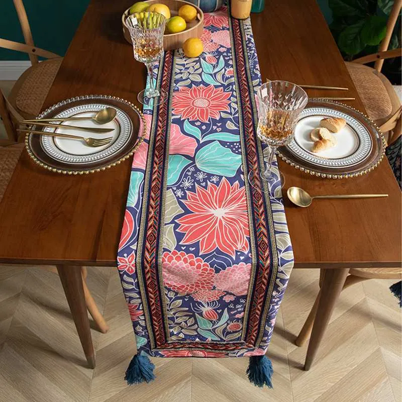 Nordic Light Luxury Style Broderad Table Runner Home Dining Cloth 210628