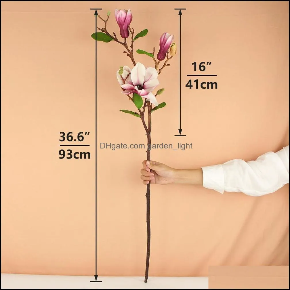 Festive Party Supplies Garden Decorative Flowers & Wreaths Rinlong Artificial Magnolia Silk Long Stem Fall Decor Flower For Tall V2511