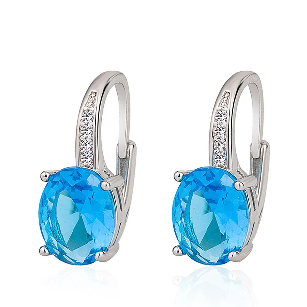 Мода синий кристалл топаз аквамарин драгоценные камни алмазные клип на серьги для женщин белый золотой серебряный цвет украшенные украшения Brincos подарок