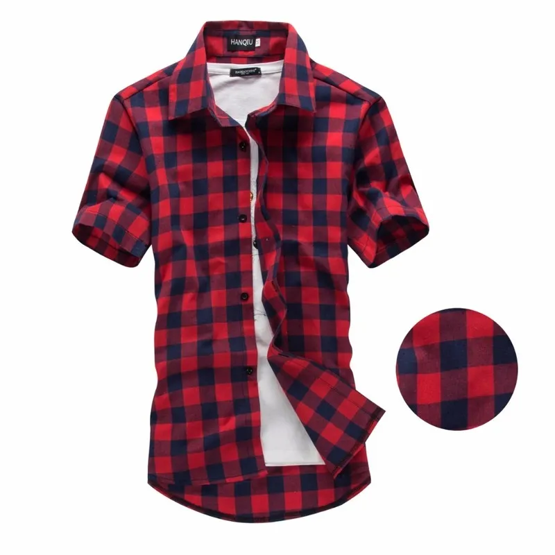 Camisa xadrez vermelha e preta masculina verão moda chemise homme s xadrez manga curta blusa 220215