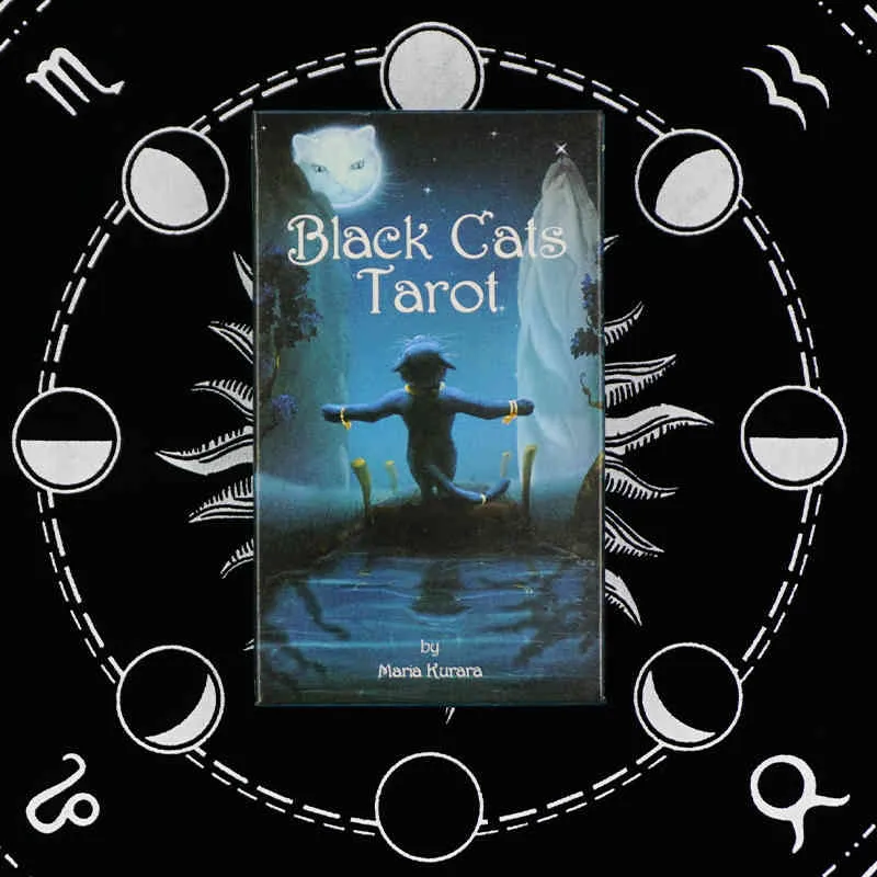 Черные кошки Tarots Cards Prophecy Diving Diving Tubs English Version Entertainment Настольная игра 78 Листы / коробки