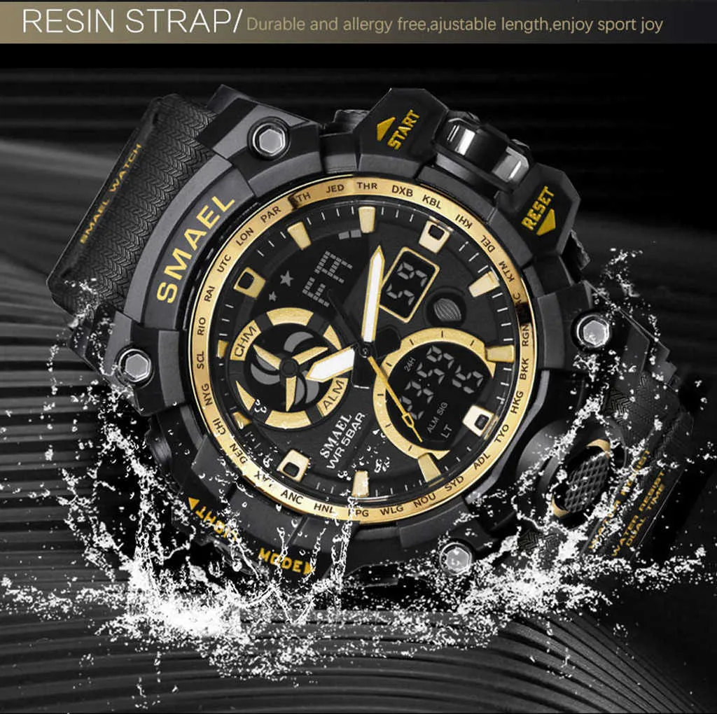 トップブランドファッション多機能デジタルLED電子クォーツメンズウォッチラウンドデュアルディスプレイ腕時計スポーツレリーギオマスコリノG1022