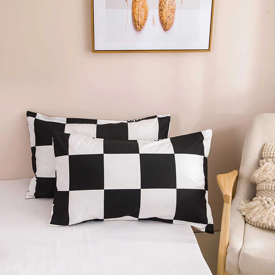 Svartvitt sängkläder Gridgitter Sängkläder Enkel Sommarduvet Sats Skydd King Size Commerter Queen Twin Bedroom Luxury 211007