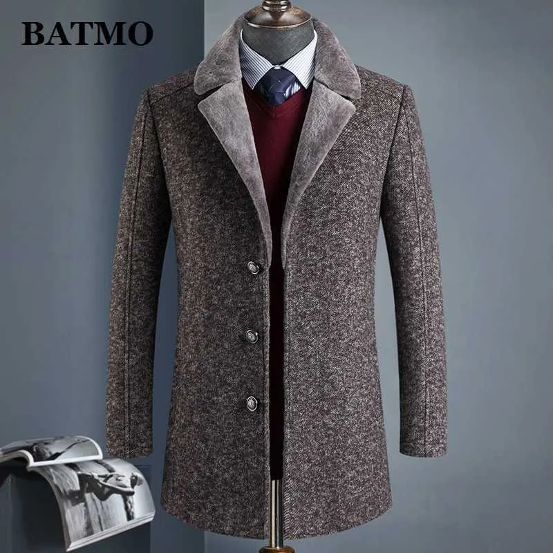 BATMO arrivée hiver trench-coat épais en laine de haute qualité hommes, vestes en laine grise pour hommes, taille plus M-4XL, AL41 211011