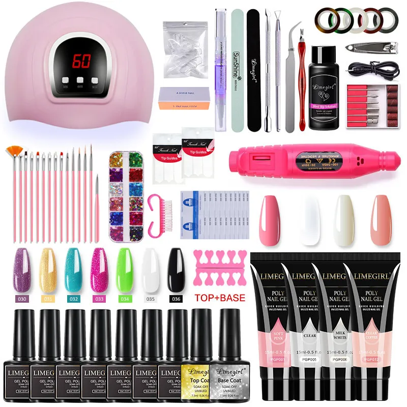 Ensemble de vernis Semi-permanent pour manucure, Gel Poly UV avec perceuse, lampe, Kit acrylique, outils d'art des ongles