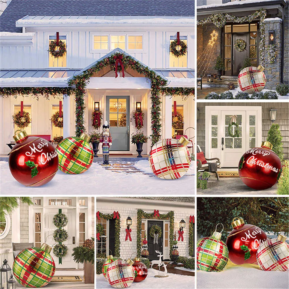 60Cm Large Christmas Balls Outdoor Atmosphere PVC Inflatable Toys For Home Garden Yard Props Decoration 211019290K