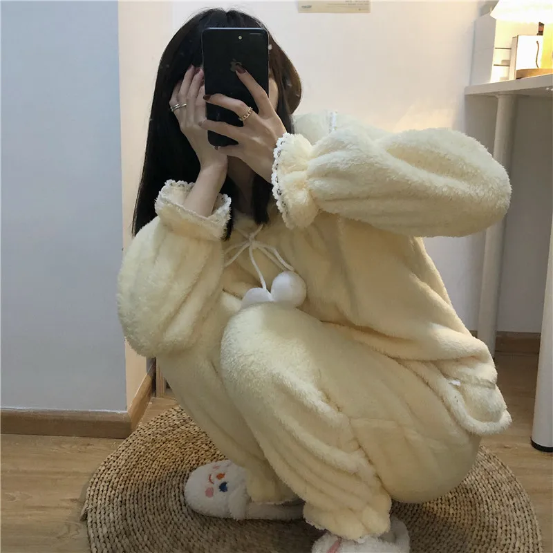 Korean Soft High Quality Homewear Kobiety Loose Cute Sweet Princess Chic Sleepwear Wszystkie Dopasuj Piżamy Zestawy 210525