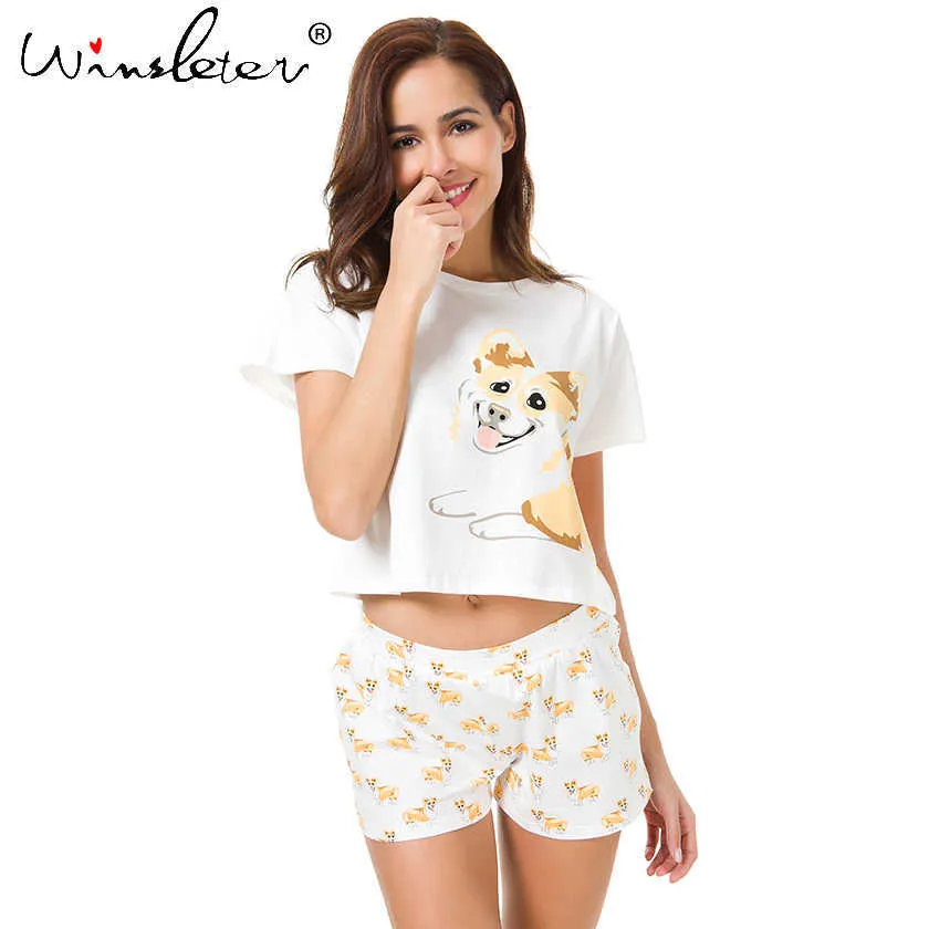 Le pyjama féminin set dockshund pug corgi chihuahua berger allemand chien crop top short élastique