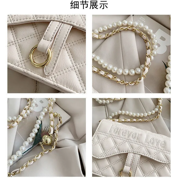 Sac quotidien Design d'intérêt particulier, sacoche d'été avec chaîne de perles pour femmes, petit carré polyvalent, nouvelle mode 2021