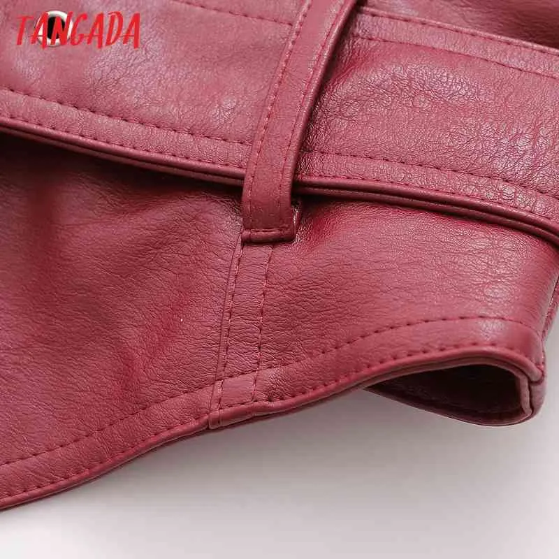 canotta da donna in ecopelle rossa con cintura con cerniera senza maniche top sexy femminili senza schienale 1D230 210416