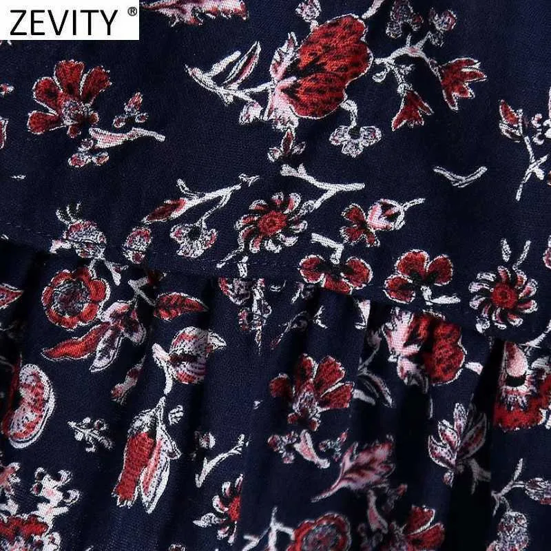 Zeefity Dames Tropische Floral Print Cascading Ruches Sling Short Smock Blouse Vrouwelijke Spaghetti Strap Shirt Chic Crop Tops LS9242 210603