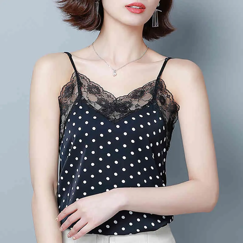 Fashion Summer Sexy Women Tanks Camis Casual Party Blouse Clothing Plus Size Lace Polka Dot 4936 50 210508