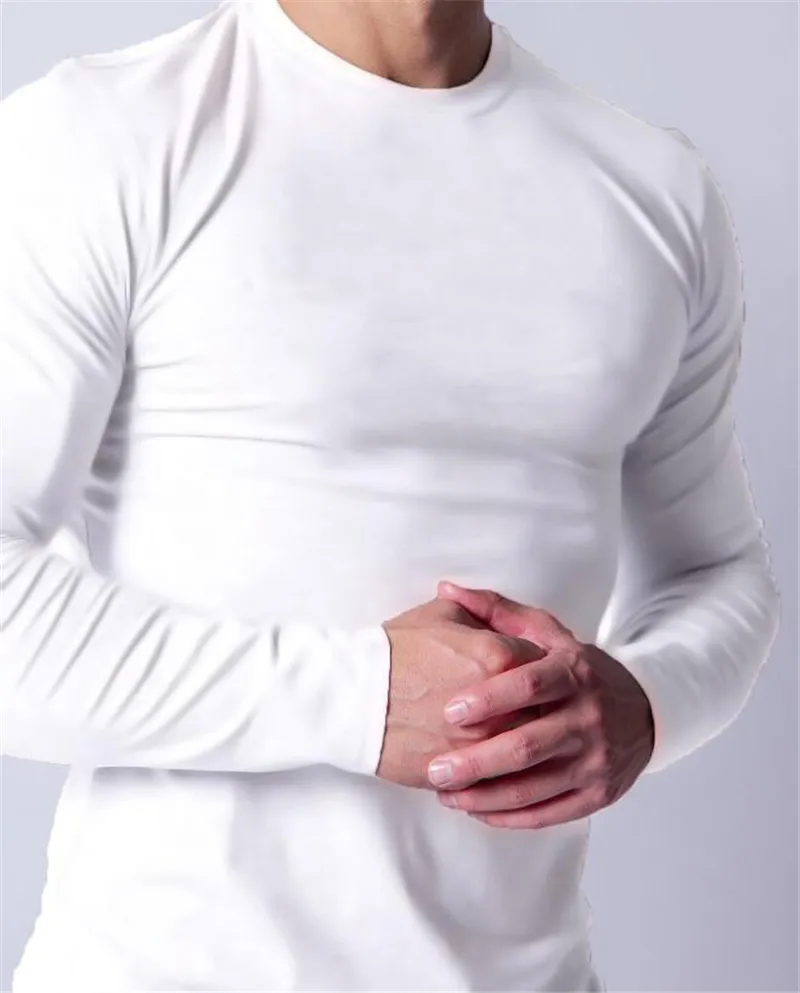 Fitness Męskie T Shirt Wiosna Z Długim Rękawem T-Shirt Mężczyźni Zwykły Siłownia Odzieżowa Koszula Kompresja Slim Fit O-Neck Cotton T Shirt Homme 210421